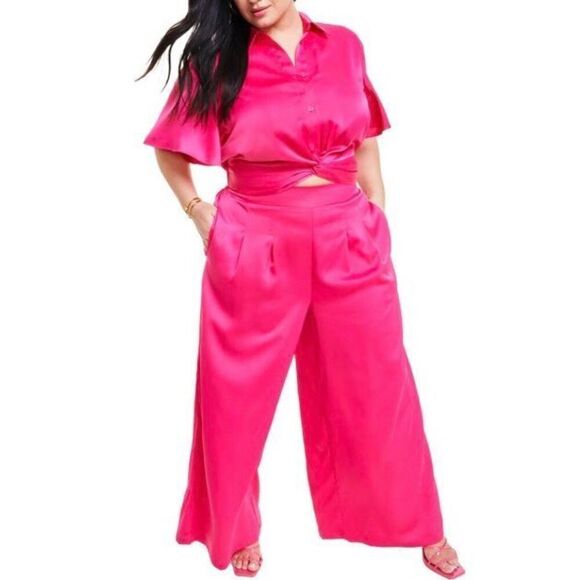 NINA PARKER - L Sz 4X NWT Plus Size Pleated Satin Palazzo Pants in Pink Yarrow. - Picture 10 of 16